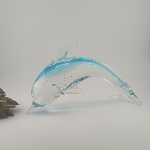 Blue Glass Dolphin Sculpture
